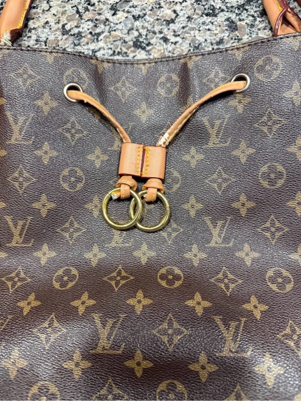 Louis Vuitton Monogram Canvas Shoulder Bag with Tan Trim
